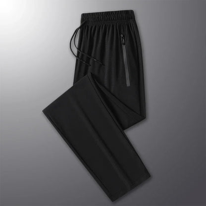 New High-quality Ice Silk Men Casual Straight Leg Pants Two-piece Set For Summer Lightweight Breathable Outdoor Sports Leggings