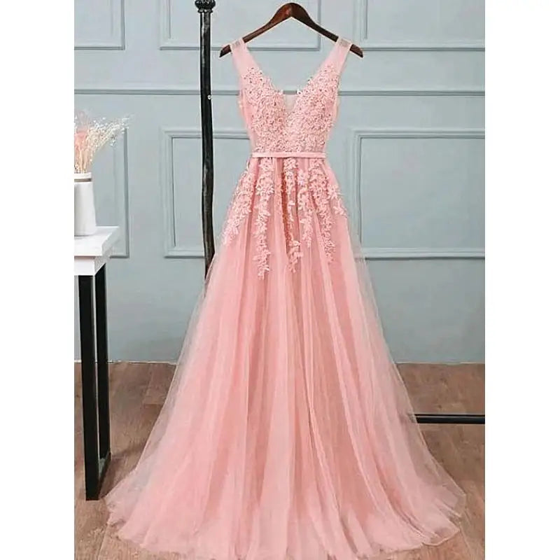 Vestido De Festa Elegante De Tule Com Apliques E Miçangas Vestido De Madrinha Com Decote V Presente De Aniversário Vestidos De Fiesta Em Estoque