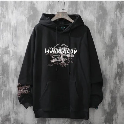 Moletons Pretos com Estampa de Anime Essenciais com Capuz Feminino Estética Coreana Moda Fofa Moletons com Capuz Streetwear para Mulheres