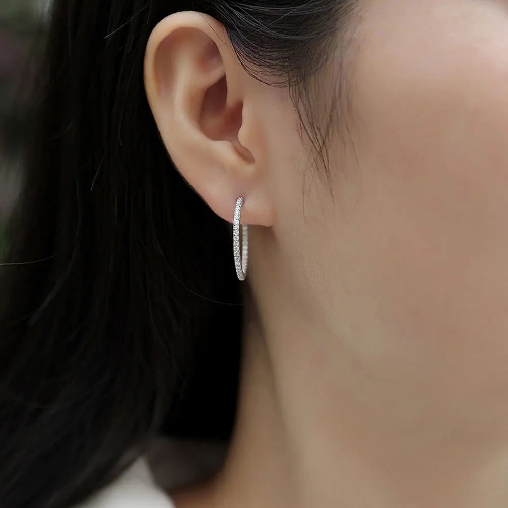 1.5mm D Color Moissanite Hoop Earrings for Women Wedding Party Jewelry with GRA Certified s925 Sterling Silver Earring
