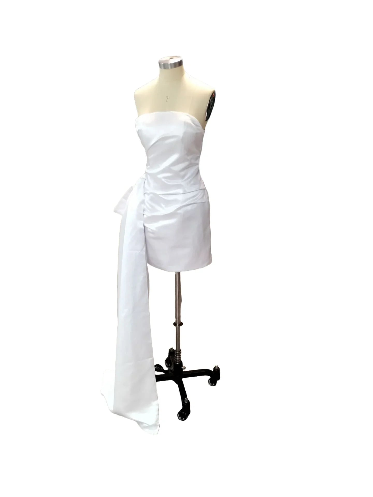 Satin Homecoming Dresses Short A Line Prom Dress Strapless Zipper Open Back Side Big Bow Mini Cocktail Gown Dance Party Dress