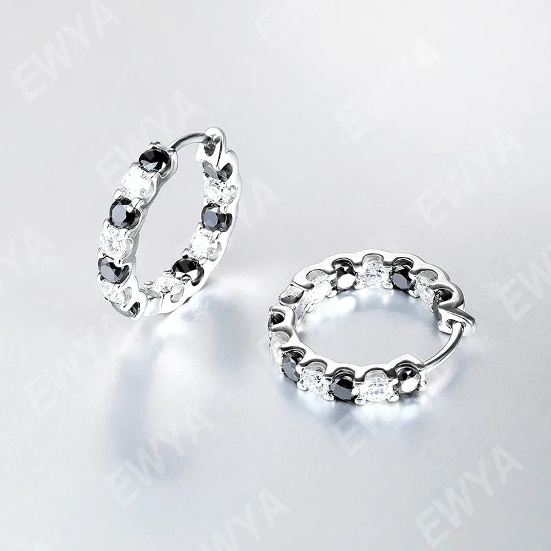 Sparkling 2.6cttw D Color Full Black And White Moissanite Hoop Earrings S925 Silver Earring For Women Party Fine Jewelry