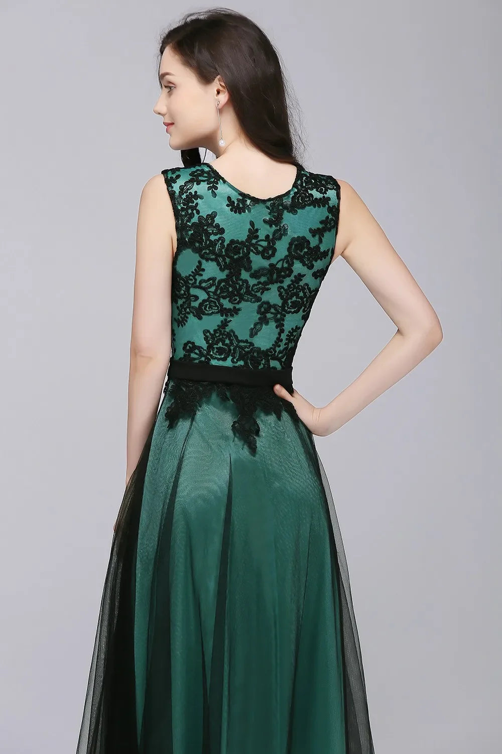 Elegant Black Lace Red Evening Dresses Long Appliques Chiffon With Sashes Pink Green Burgundy Formal Prom Gown Vestido de Fiesta
