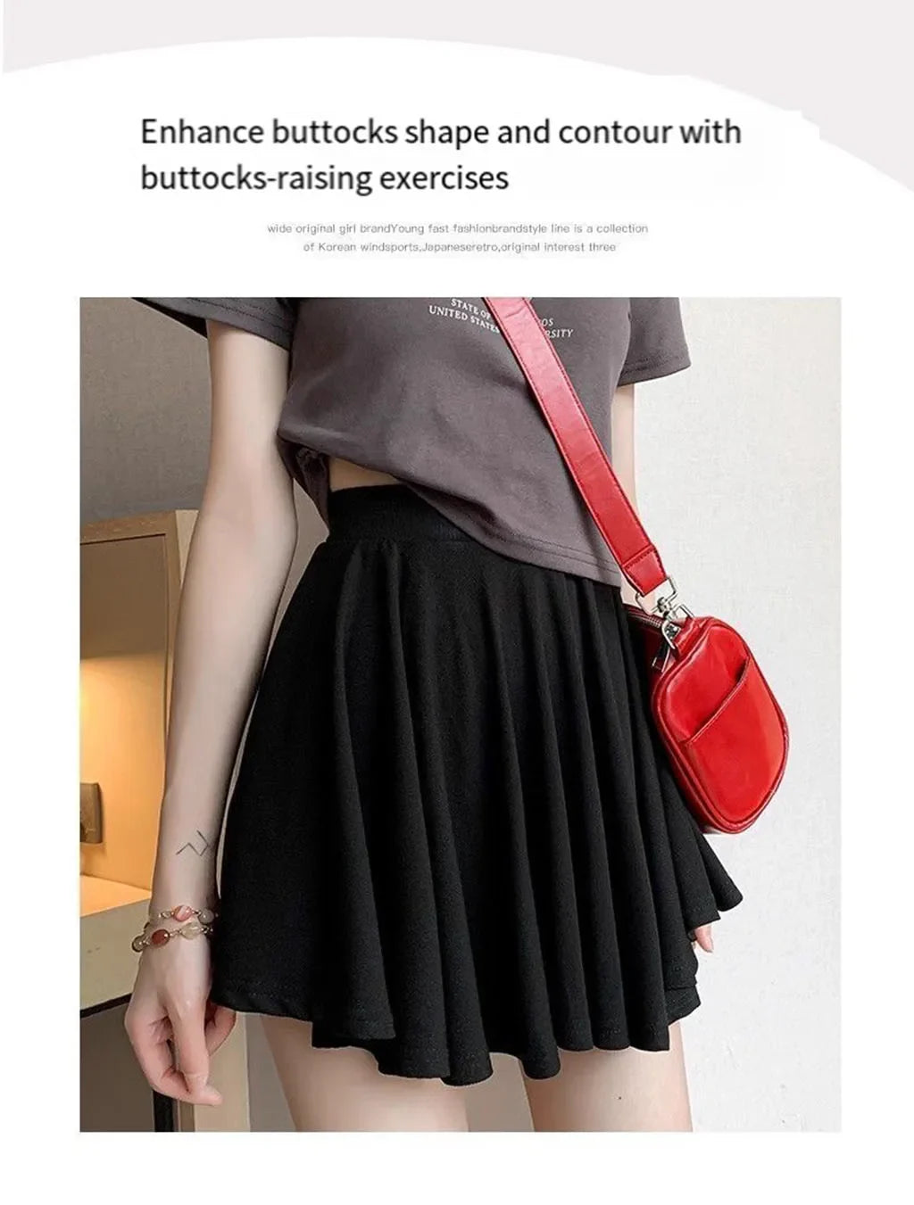 Black Pleated Mini Skirt Ballet Style High Waist Belt Meat Concealing Spring Summer Autumn New Style Slimming Short Skirt