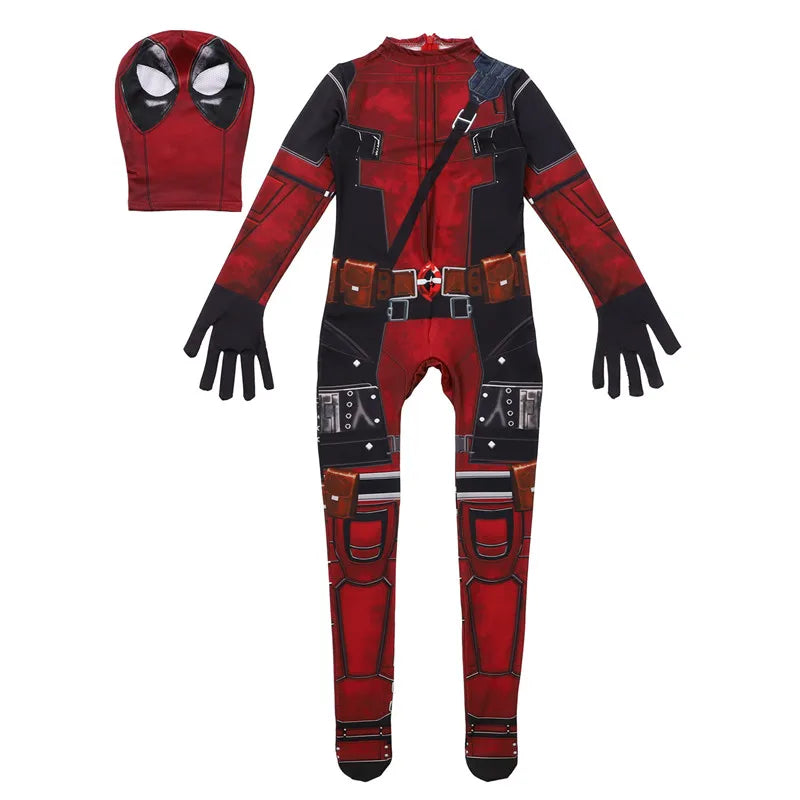 Deadpool Movie Superhero Costume for Kids Justice Hero Bodysuit Halloween Mask Performance Costume Toddler Party  with Toy Gift