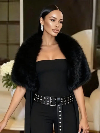Trend Classic 2-Piece Set Women Sexy Furry Shawl+Sleeveless Tank Top Fashion Party Club Stretch Skinny Activi Outfits