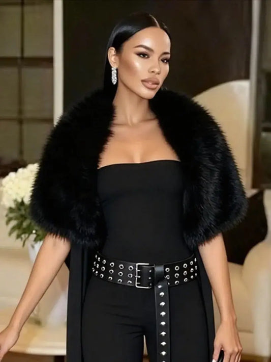 Trend Classic 2-Piece Set Women Sexy Furry Shawl+Sleeveless Tank Top Fashion Party Club Stretch Skinny Activi Outfits