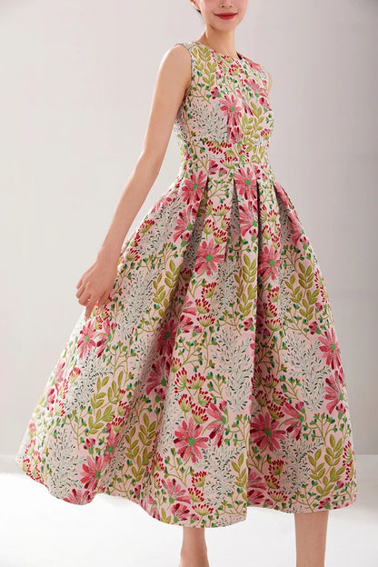 Women Summer Vintage Sleeveless Long Maxi Dress Causul Elegant Ladies Boho Jacquard Flowers Tank Party Dresses Slim Vestidos