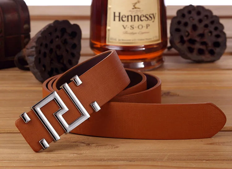 Men's and Women's Casual Fashion Belt  Korean Version Gold Buckle Belt Trendy I-shaped Buckle Belt