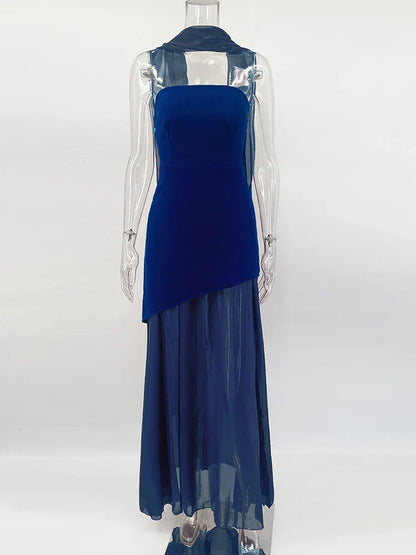 Fashion Strapless Dress With Ribbon Female Elegant Sleeveless Mesh Beach Vacation Long Dress 2025 Spring New Women Dress
