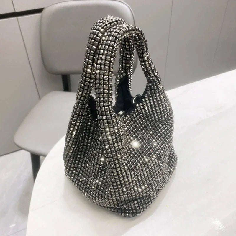 Shiny Crystal Clutch purse bucket Shoulder bag rhinestone Handmade purses and handbags luxury Designer Evening clutch Bag Purse