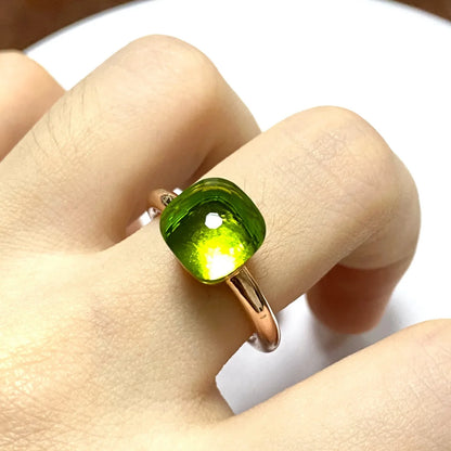 Stylish Purple Crystal Rose Gold Plated Candy Ring 30 Colors Simple Candy Color Jewelry Gift for Women Valentine's Day
