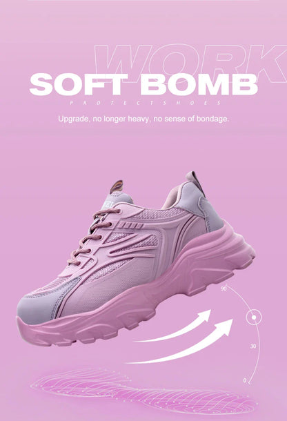 Steel Toe Safety Shoes For Women, Anti-Puncture Anti-Smash Non Slip Industrial Work Boots Lightweight Protective Platform Shoes