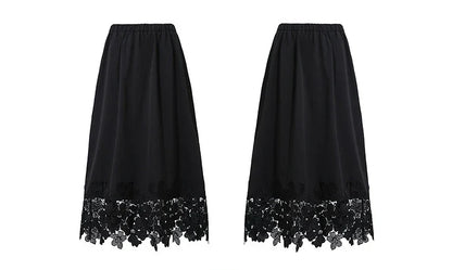 Women's Skirt 2026 Summer New Elastic Waist Cutout Lace Hem Midi Casual Loose Fit Floral Trim Skirt For Women 12622106