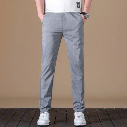 Business Ice Silk Pants Straight Elastic Waist Black Gray Trousers Breathable Simple Male Clothing Casual Suit Pants AII seasons