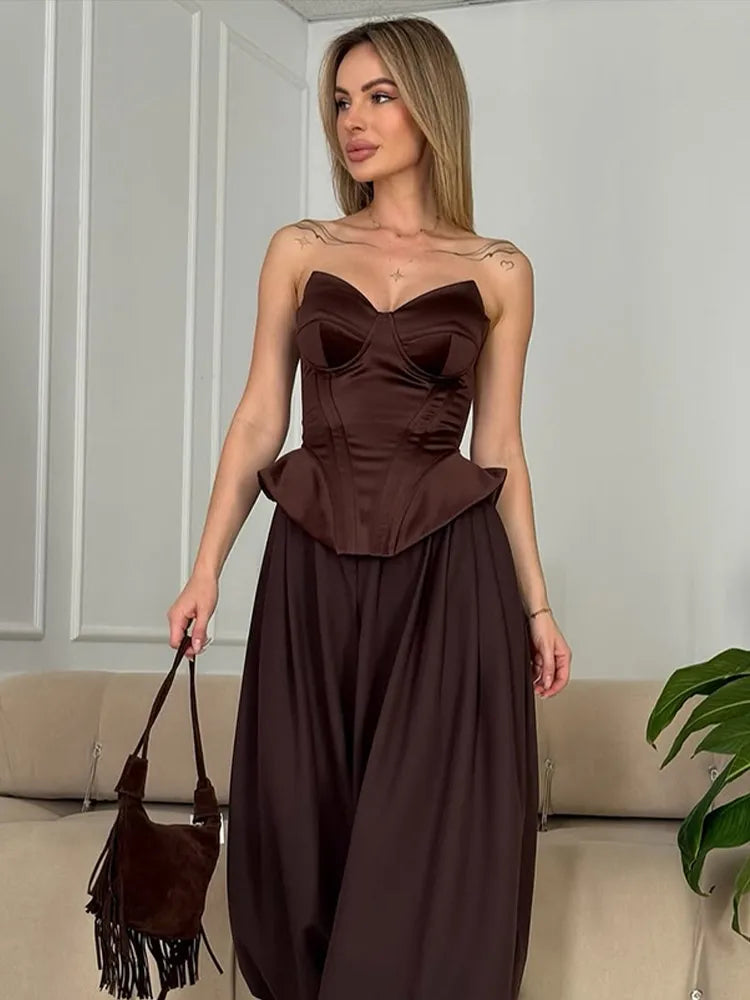 Sexy Fishbone Strapless Short Top Lady Chic Sleeveless Off-shoulder Backless Waist Cinching Blouse Women Vacation Party Tops