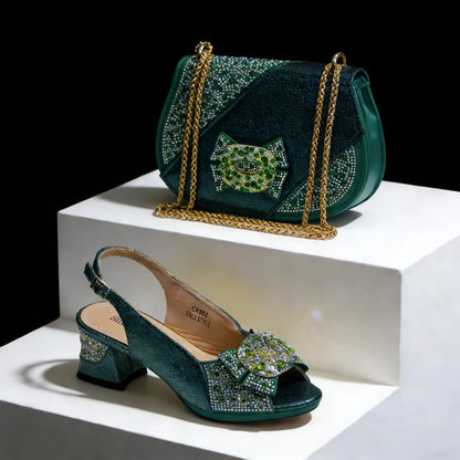 Newest Italian Design Special Synthetic Fabrics Women's Matching Shoe and Bag Set High Heel for Weddings and Parties