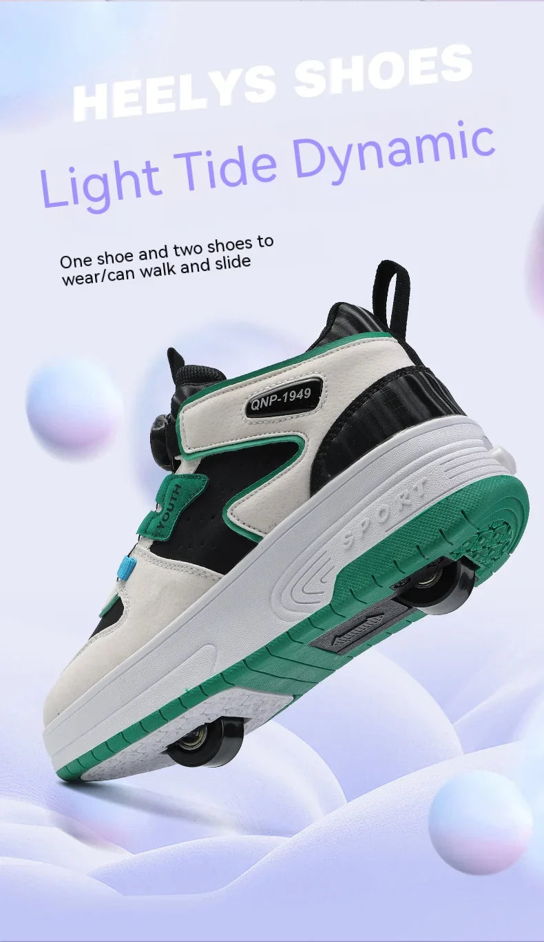 Children's walking shoes 2024 new double wheel invisible roller skates young primary school children big child swivel buckle