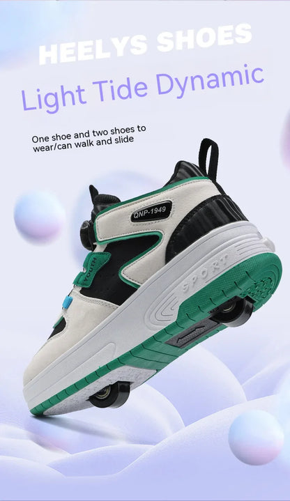 Children's walking shoes 2024 new double wheel invisible roller skates young primary school children big child swivel buckle
