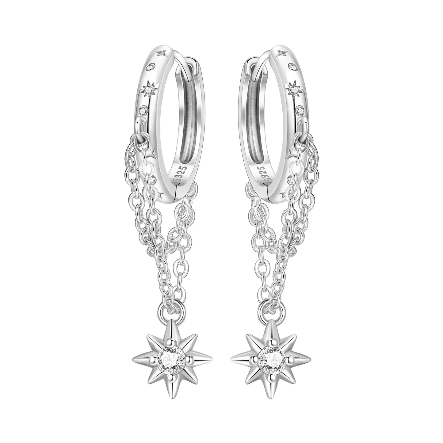 925 Sterling Silver Multi Layer Starry Tassel Drop Earrings Women Earrings Charm Trend Versatile Party Jewelry Gifts