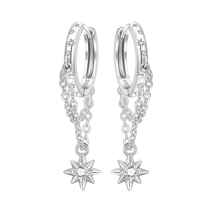 925 Sterling Silver Multi Layer Starry Tassel Drop Earrings Women Earrings Charm Trend Versatile Party Jewelry Gifts