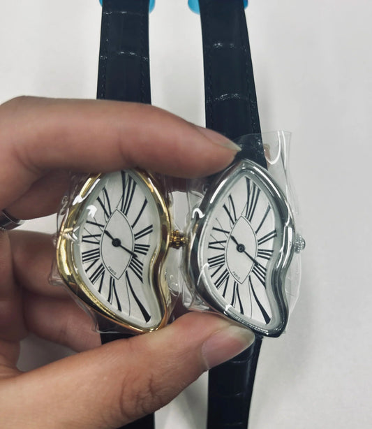 new Medieval alien watches melt and twist y2k alien ladies and men Leather strap fashion advanced ins niche design quartz watch