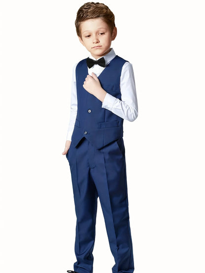 4pcs/set Boys' Suit Set With Pants, Vest, Shirt And Tie School Uniforms