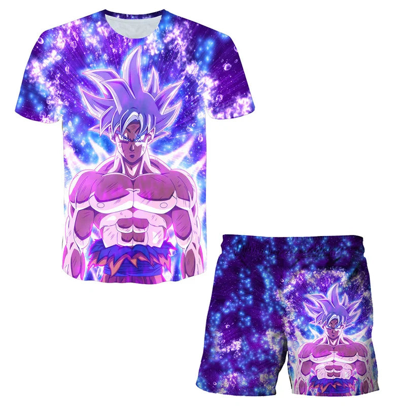 New Japan Cartoon Dragon Ball Z T-shirt Children's Top T-shirt+Shorts Two piece Set Summer Boys T-shirt+Shorts Beach Pants