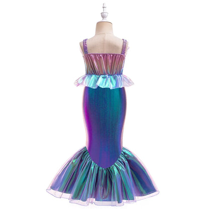 Summer Little Mermaid Ariel Girl Dress Cosplay Carnival Halloween Costumes Birthday Party Princess Dress for Girls Mermaids Gown