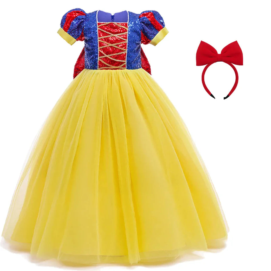 Sequins Girl Snow White Fancy Dress Kids Carnival Christmas Party Princess Costume Children Birthday Performance Clothes