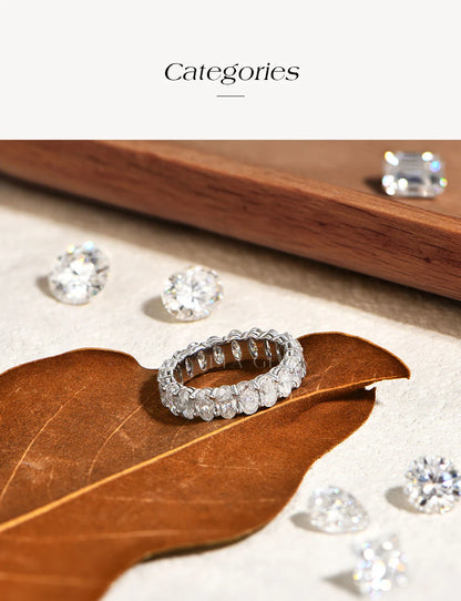 3*5mm Oval Cut Full Moissanite Eternity Rings for Women Men S925 Sterling Silver Jewelry Elegant Stackable Wedding Ring