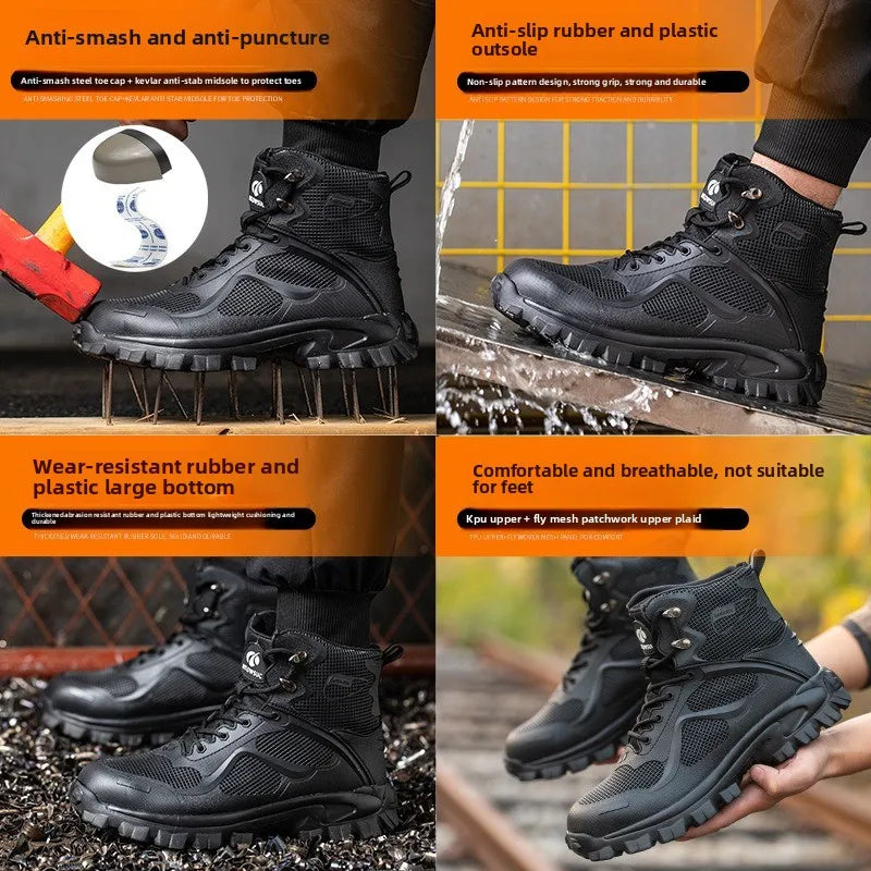High Top Safety Shoes with Steel Toe Caps Anti-Smashing & Anti-Piercing Wear-Resistant Anti-Slip Labor Protection Footwear