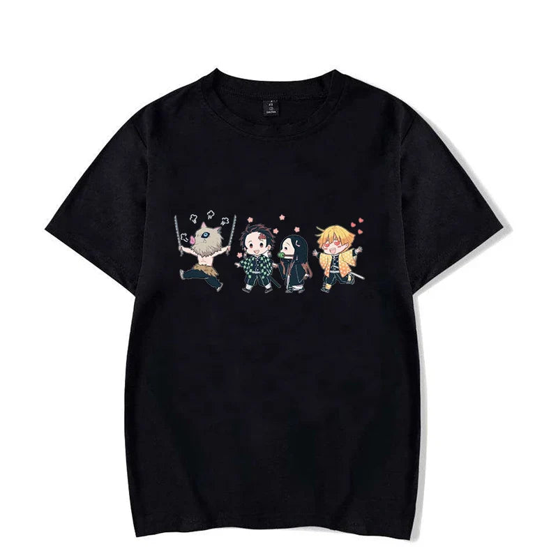 Hot Anime Kamado Tanjirou Kamado Nezuko Agatsuma Zenitsu Hashibira Inosuke Printed T-shirts Women Men Short Sleeve Summer Shirts