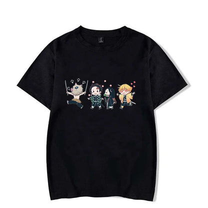 Hot Anime Kamado Tanjirou Kamado Nezuko Agatsuma Zenitsu Hashibira Inosuke Printed T-shirts Women Men Short Sleeve Summer Shirts