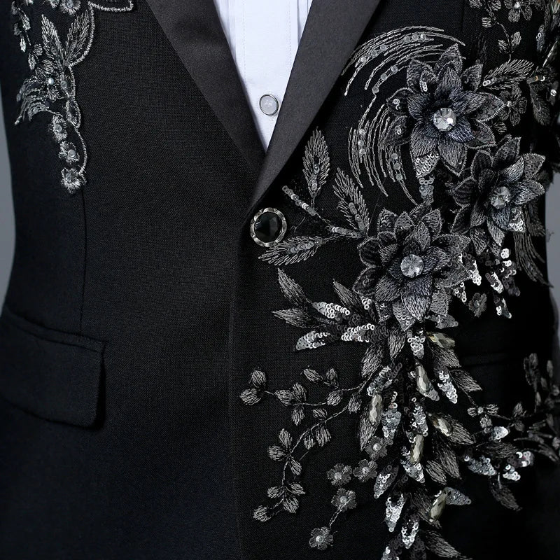Stylish Stage Performance Men's Singer Nightclub Barbecue Suit Floral Embroidery Three-dimensional Double-sided Jacket
