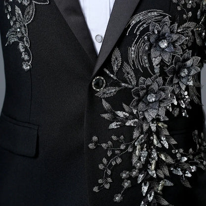 Stylish Stage Performance Men's Singer Nightclub Barbecue Suit Floral Embroidery Three-dimensional Double-sided Jacket