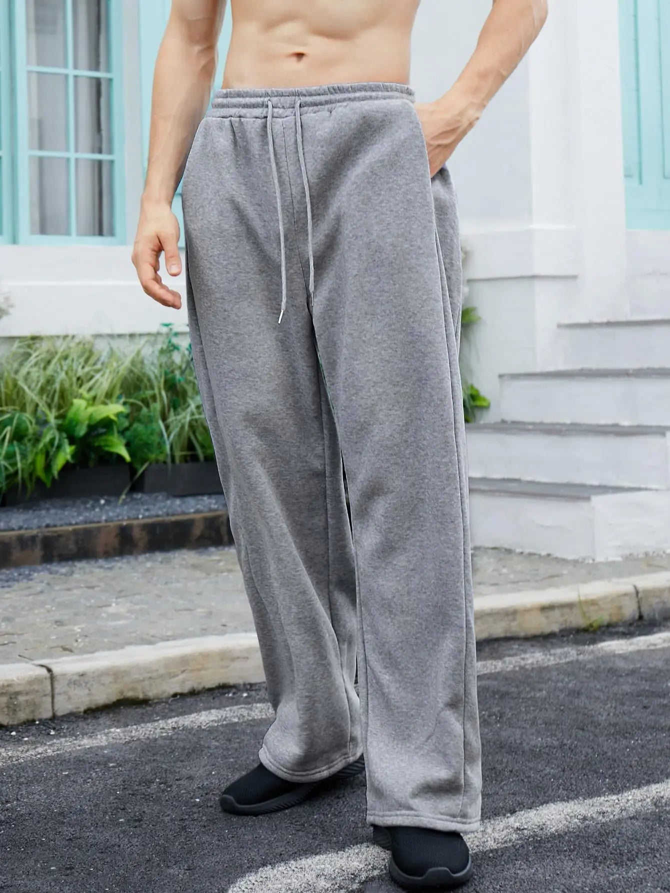 2025 men's wide leg sweatpants, European and American men's and women's sweatpants, waist drawstring straight leg loose casual s