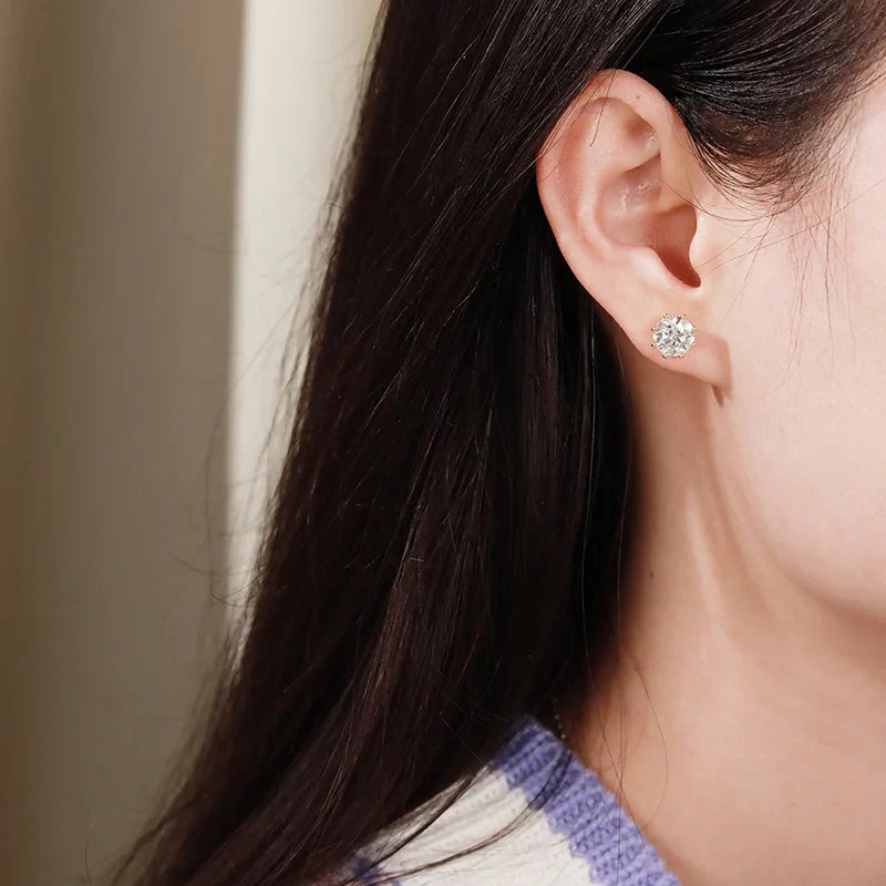 2ct Round Cut D Color Moissanite Earring Studs for Women 100% 925 Sterling Silver Lab Diamond Ear Stud White Gold Plated