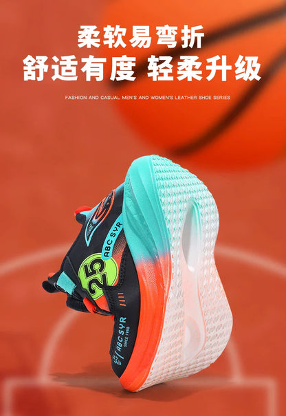Children‘s Breathable Basketball Shoes Non-slip Sports Training Shoes Outdoor Lace-up Boys Girls Jogging Sneakers Athletic Shoes
