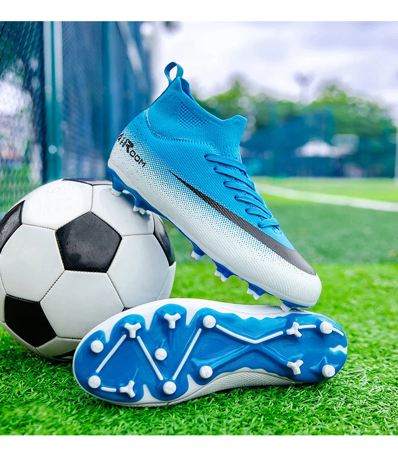 High-Top Leather AG Studded Soccer Cleats, Anti-Slip for Grass Field, Youth & Adult Men Women Training World Cup Style