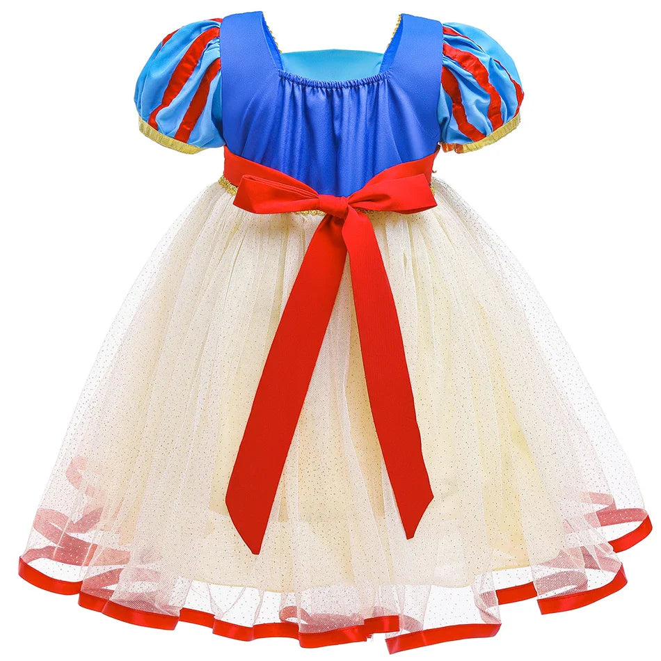 Summer Snow White Dress for Girls Breathable Puffed-Sleeve Tulle Princess Dress Snow White Themed Party Gown Halloween Costume