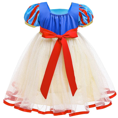 Summer Snow White Dress for Girls Breathable Puffed-Sleeve Tulle Princess Dress Snow White Themed Party Gown Halloween Costume