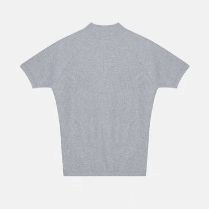 Summer New Men's Sportswear Casual Running And Fitness Stretch Solid Color Zipper Simple Striped Thick Short-sleeved T-shirt