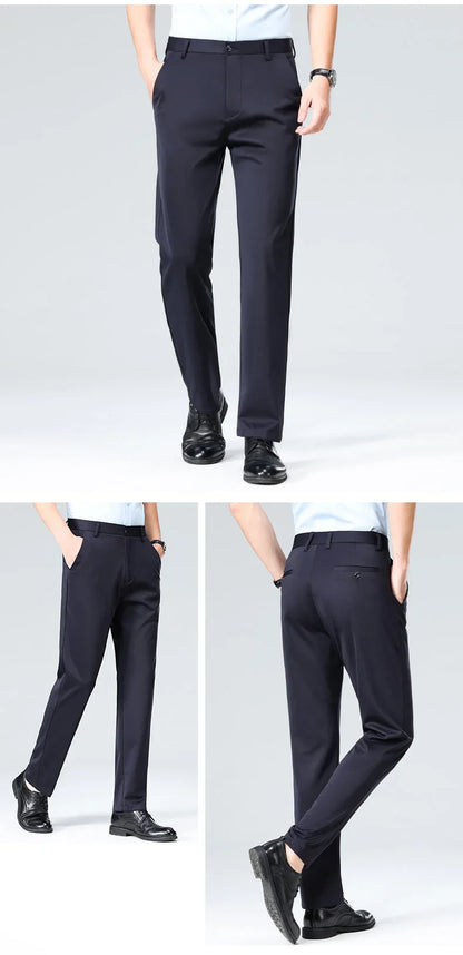 Premium Men's Loose Straight Stretch Trousers – Solid Color Formal Business Pants for All-Day Comfort & Professional Style