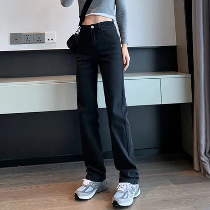 Women Straight Leg Elastic Jeans Pants Lady Comfortable High Waisted Denim Pants Girls Classic Designer Jeans Trousers