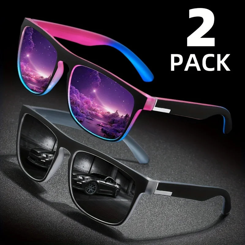 2pcs Square Gradient Mutipcolor Polarized Sunglasses Anti Glare Sun Shades For Summer Party Vacation Travel Driving Fishing
