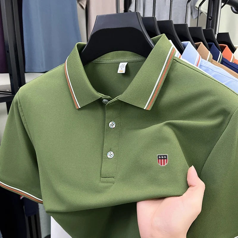 Luxury men's classic brand embroidered best-selling striped polo shirt summer new comfortable best-selling breathable short top