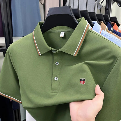 Luxury men's classic brand embroidered best-selling striped polo shirt summer new comfortable best-selling breathable short top