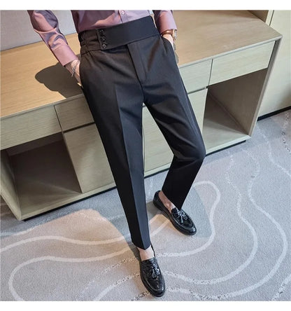 Men Summer Boutique Suits Pants Male Formal Wear Trousers Quality Men British Style Ice Silk Fabric Business Casual Suit Pants