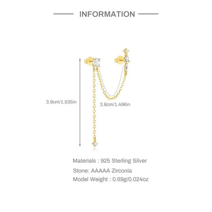 1PC 925 Sterling Silver Horse Eye Chain Tassel Zircon Drop Earrings For Women Ins Minimalism Geometric Earrings Gift
